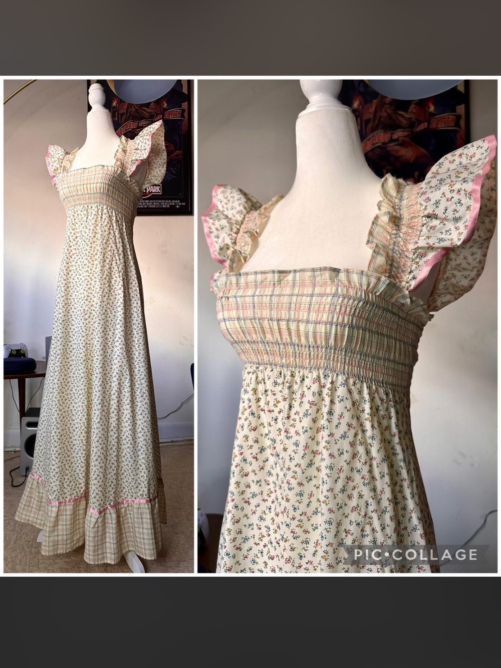 Smocked Floral Maxi Dress with Ruffle Straps - Cream